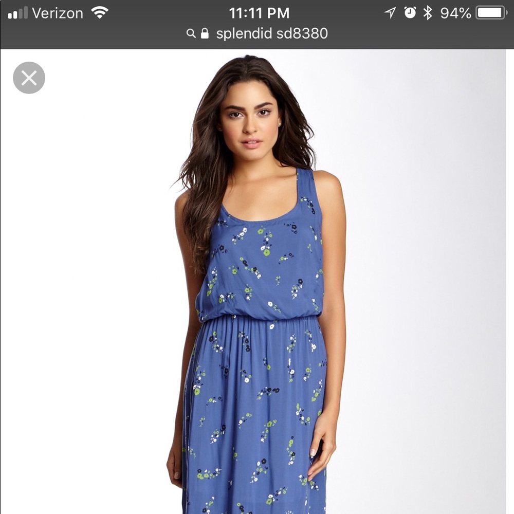 Splendid blue floral maxi dress size small w slit